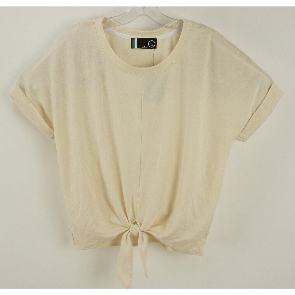 New 2LIV Women's Size M Medium Tan‎ Knit French Terry Lined Crop Tie Waist Top